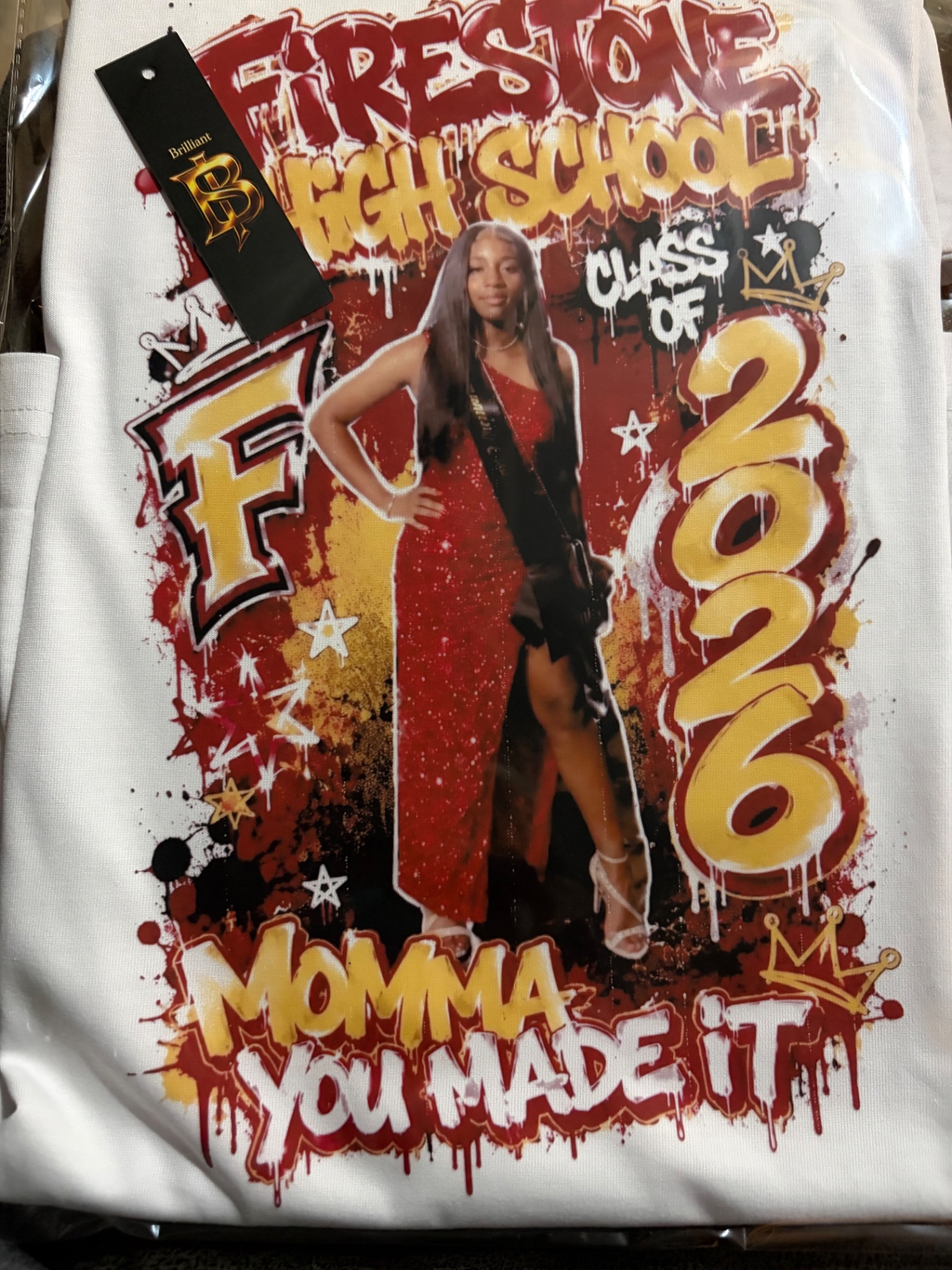 Momma You Made It — custom DTF tee pressed in-house by Brilliant Displays