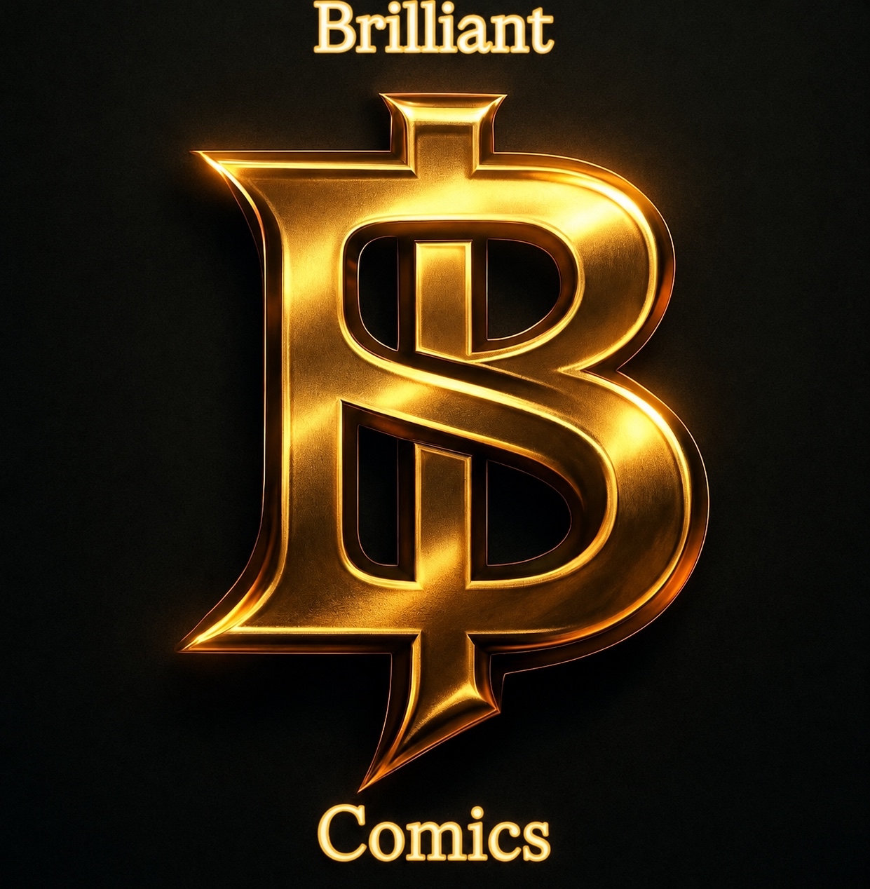 Official metallic-gold Brilliant Comics logo