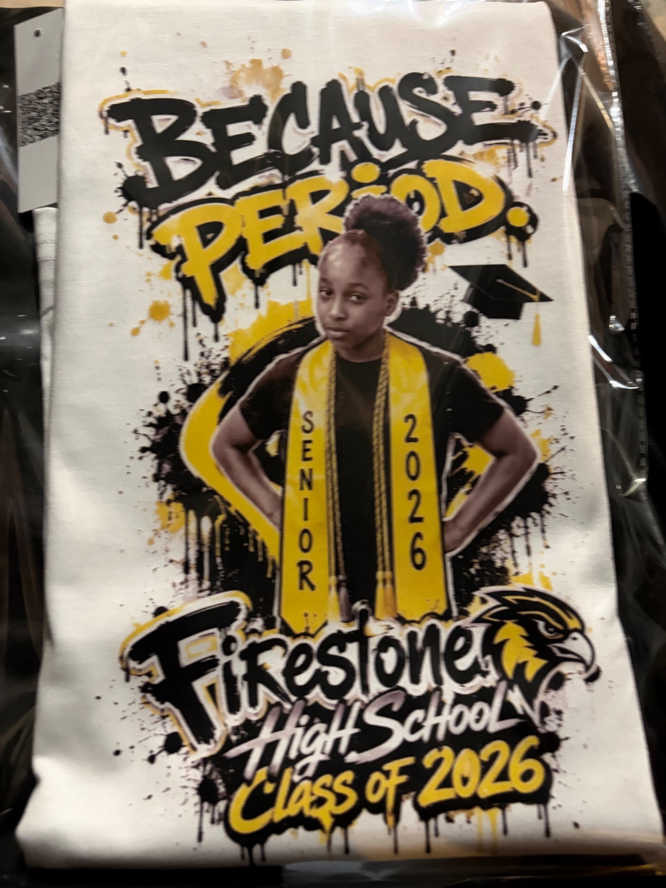 Because. Period. — custom DTF tee pressed in-house by Brilliant Displays